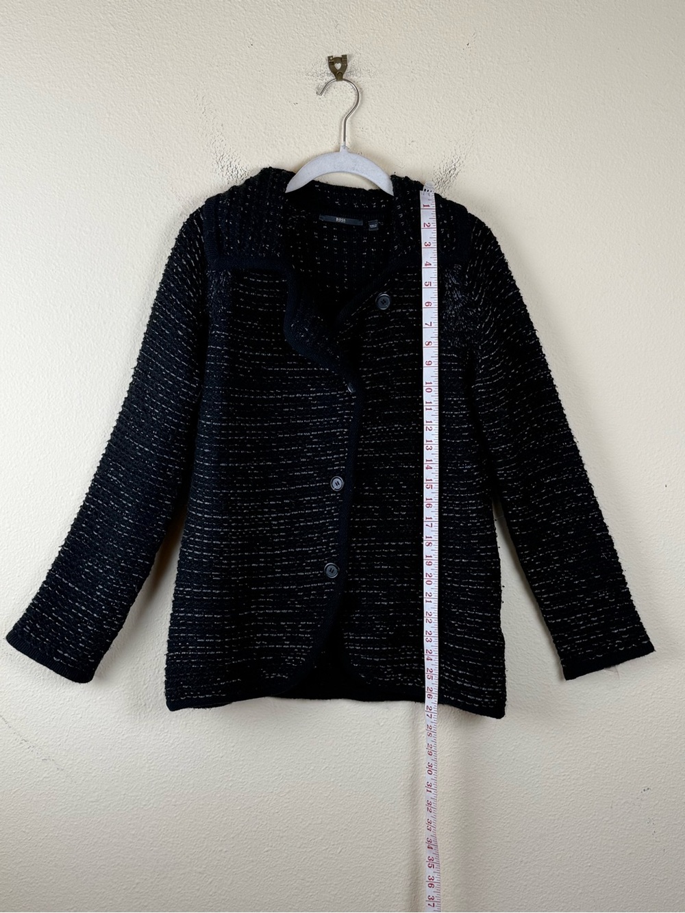 Hugo Boss wool mohair knitted sweater cardigan medium black silver - Picture 8 of 15